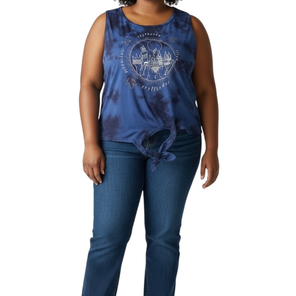 Women’s Harry Potter Blue Tie Dye Tank Top with Knot with Hogwarts Houses 2XL